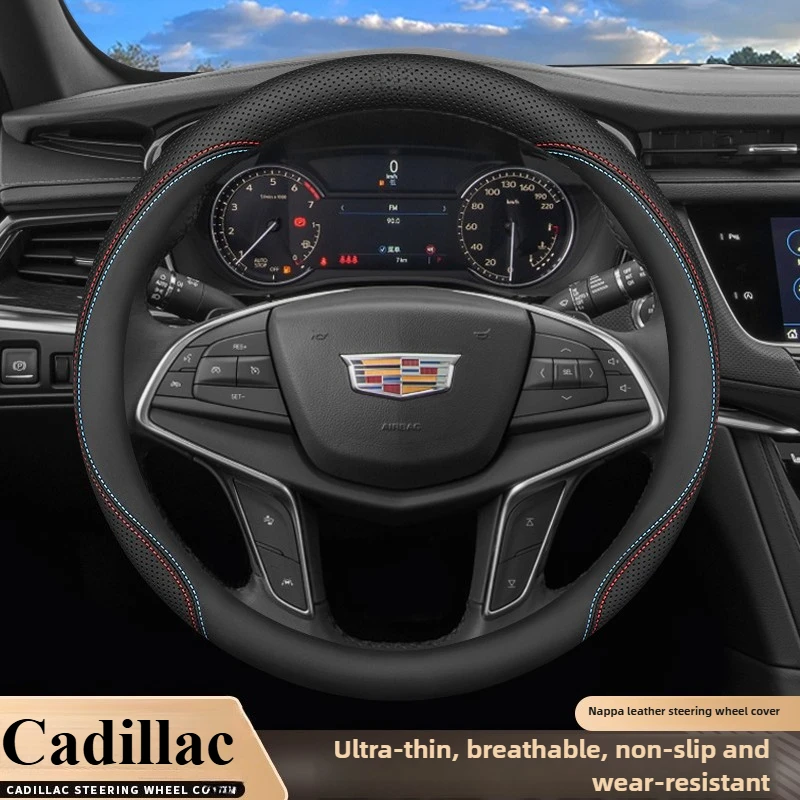 

Leather Car Steering Wheel Cover for Cadillac XT5 Optiq XT4 Escalade CT5 XT6 Lyriq 2025 Accessories