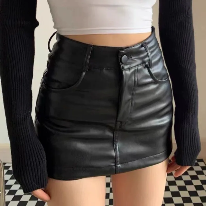 Summer Pink Silver Reflective Shiny Patent Leather Mini Skirts Women High Waist Sheath A Line Short Skirt Sexy Y2K Clothes