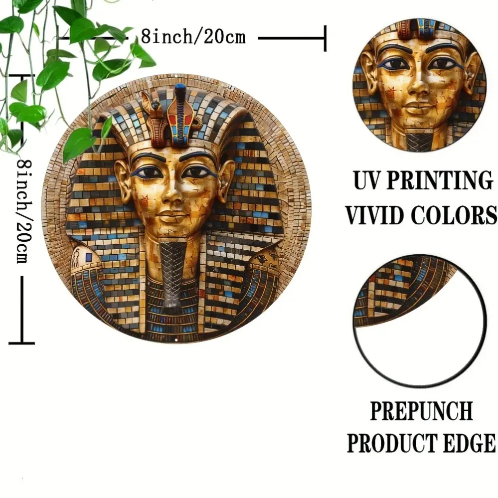 Egyptian Pharaoh Tutankhamun Mosaic Wall Sign: 8x8inch, 100% Aluminum with 3D Design & UV Printing for Vivid Colors