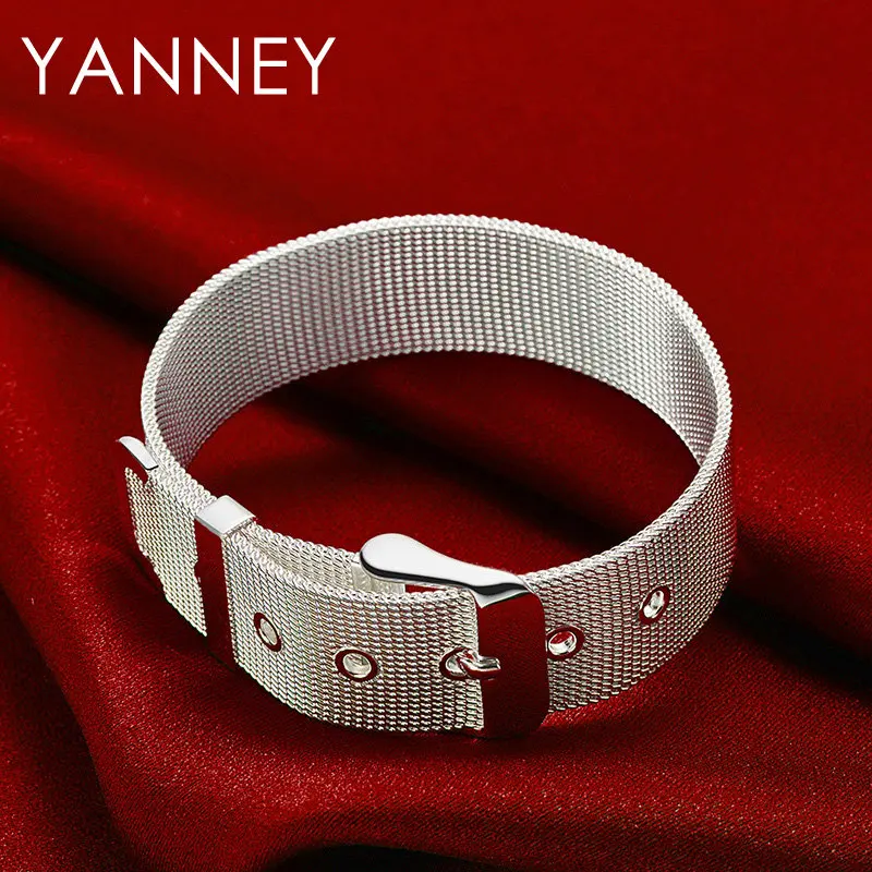 Real 925 Sterling Silver Beautiful Classic Watch Strap Bangle Bracelet For Women Fashion Charm Jewelry Wedding Gift Party