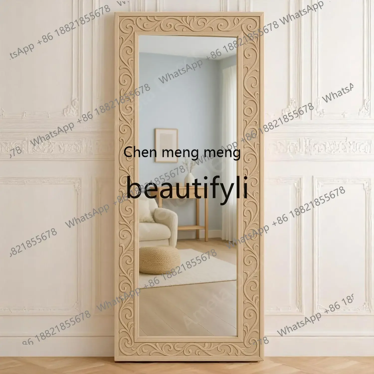 N178 French retro full-length mirror home living room bedroom full-length mirror medieval art carved floor mirror CQY