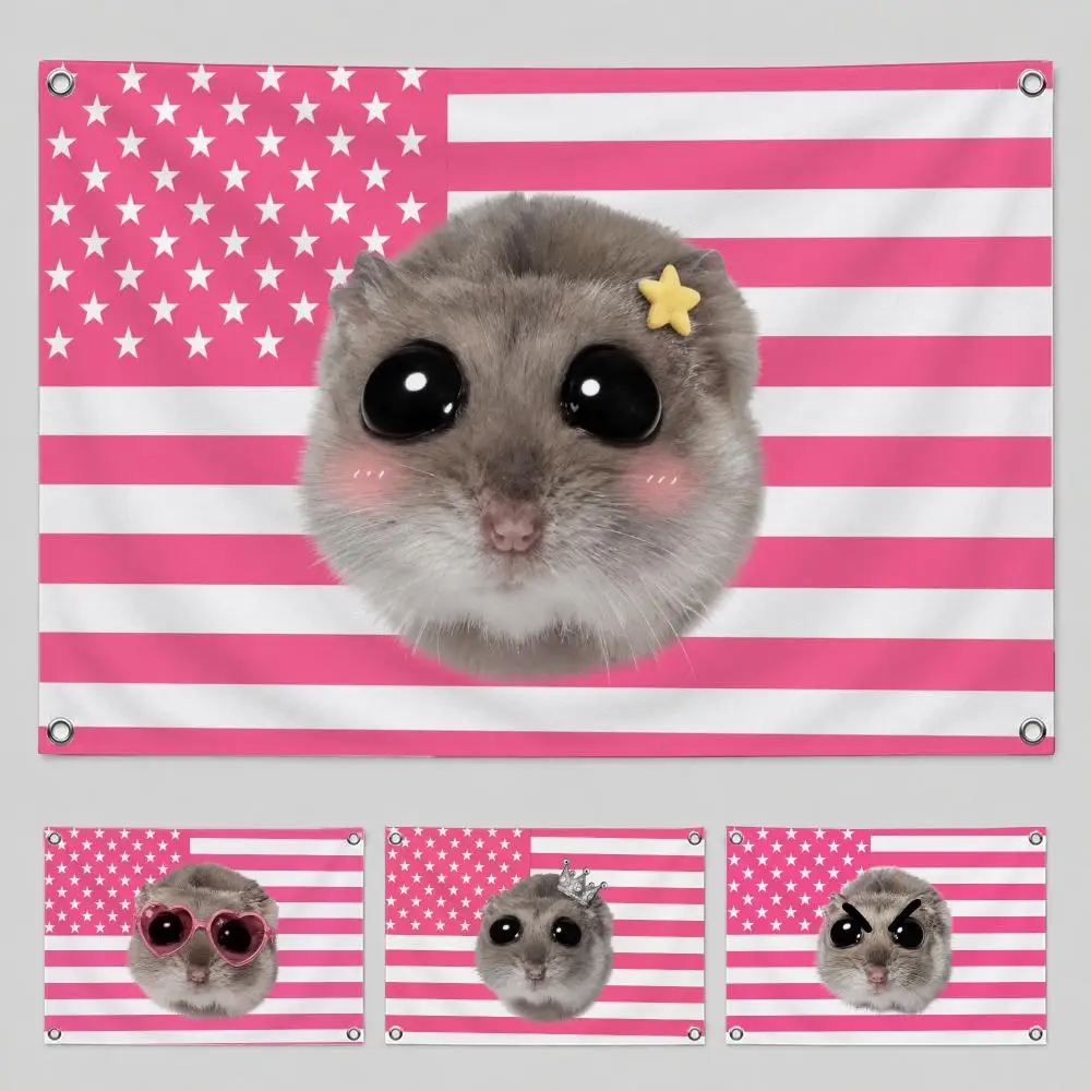 Funny Sad Hamster Pink USA flag  Flags Home Yard & Garden Decor Banner - Indoor Outdoor Wall Hanging Flag