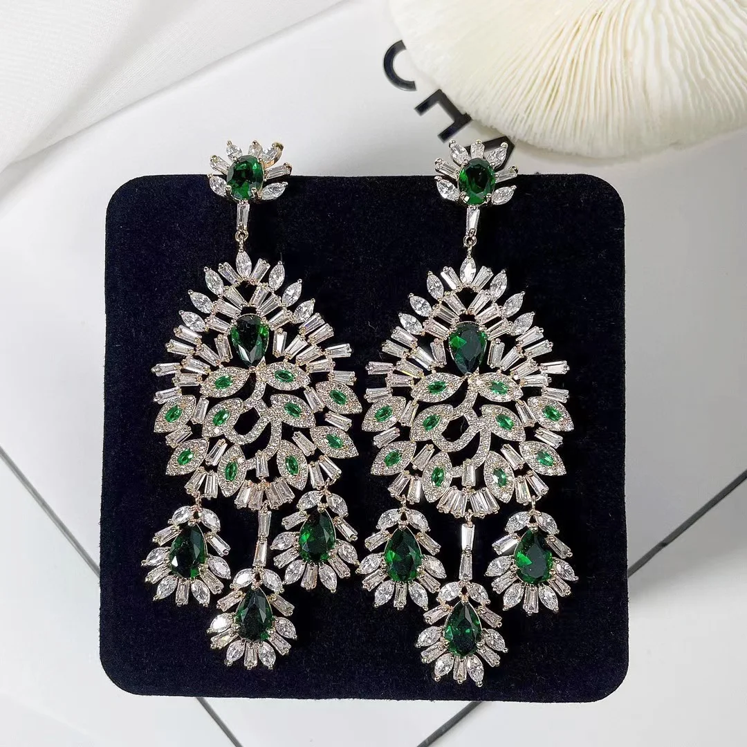 

Fashion Jewelry Zircons Aesthetic Brazilian Hot Cubic Zirconia Crystal Big Dangle Drop Flower Party Earrings Customized Jewelry