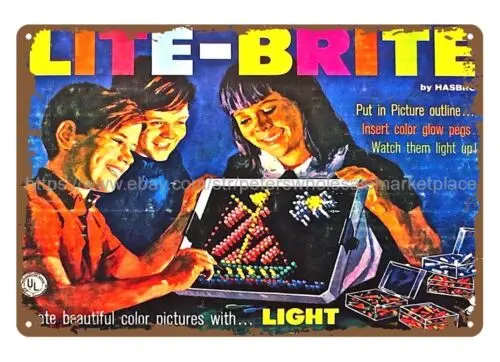 1967 Lite-Brite toy metal tin sign man cave wall art restaurant pub