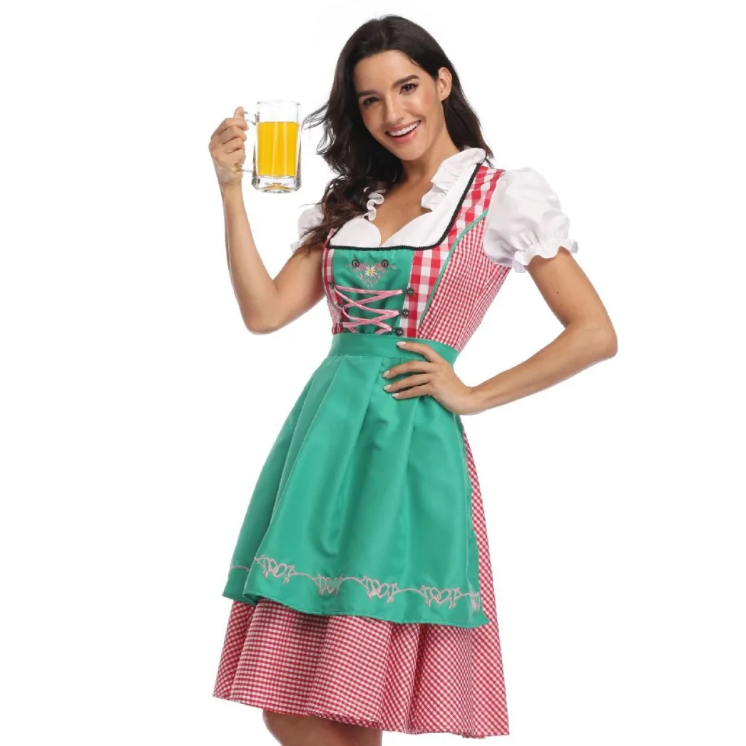 女性のoktoberfestlughsenの衣装、ビールの女の子の衣装、大人のアディロンスカートドレス、機能