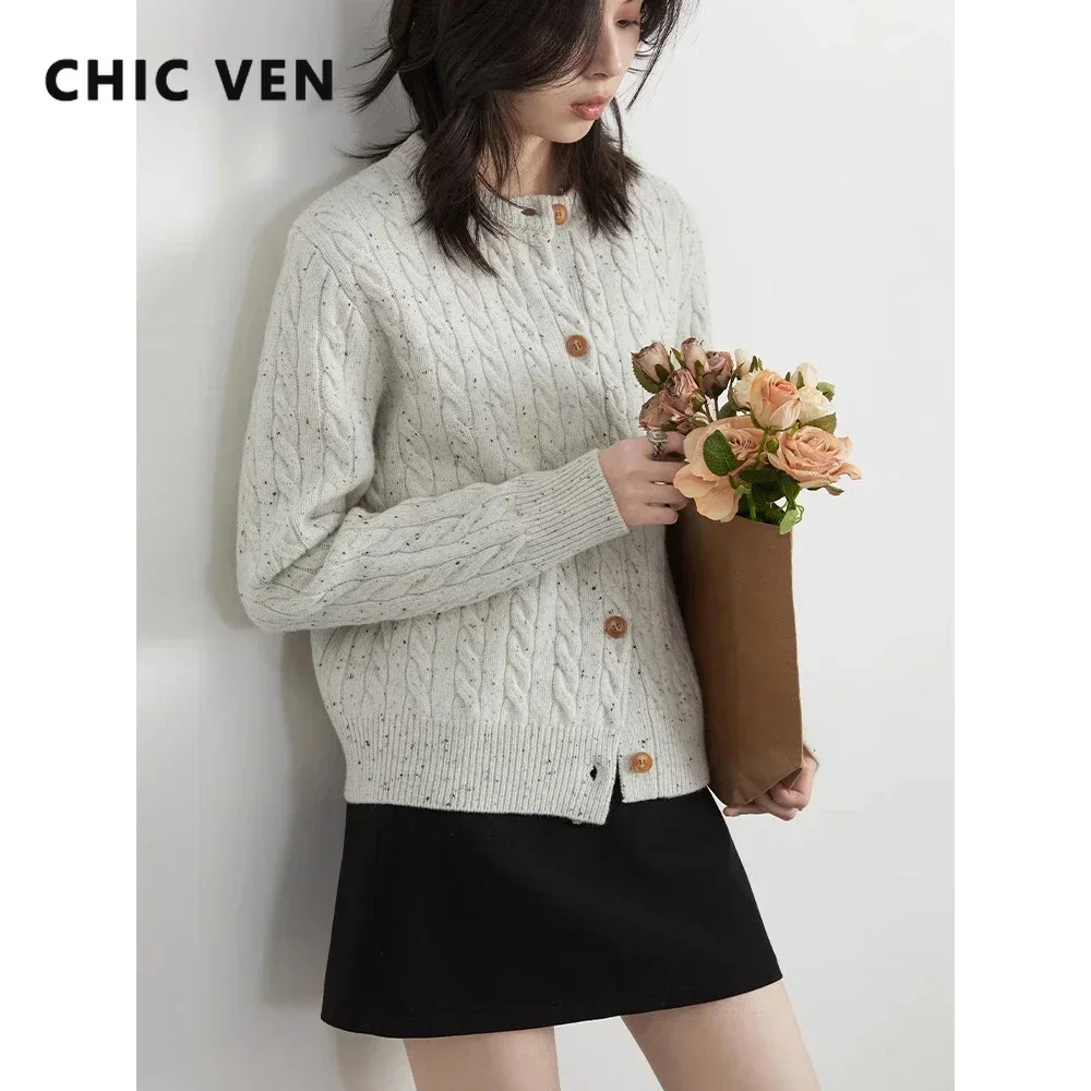 

Женские свитера CHIC VEN, свободные повседневные новые стильные вязаные кардиганы с круглым вырезом и толстыми закрутками, женские джемперы, осень-зима 2024