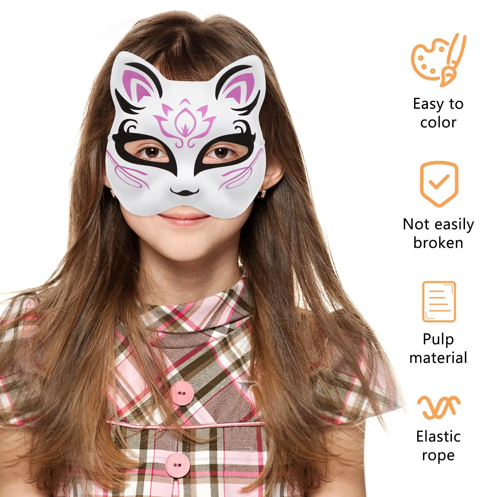 Mask Cat DIY Pulp Japanese Mask Half Face Hand-painted Cat Fox Mask Masquerade Halloween Festival Cosplay