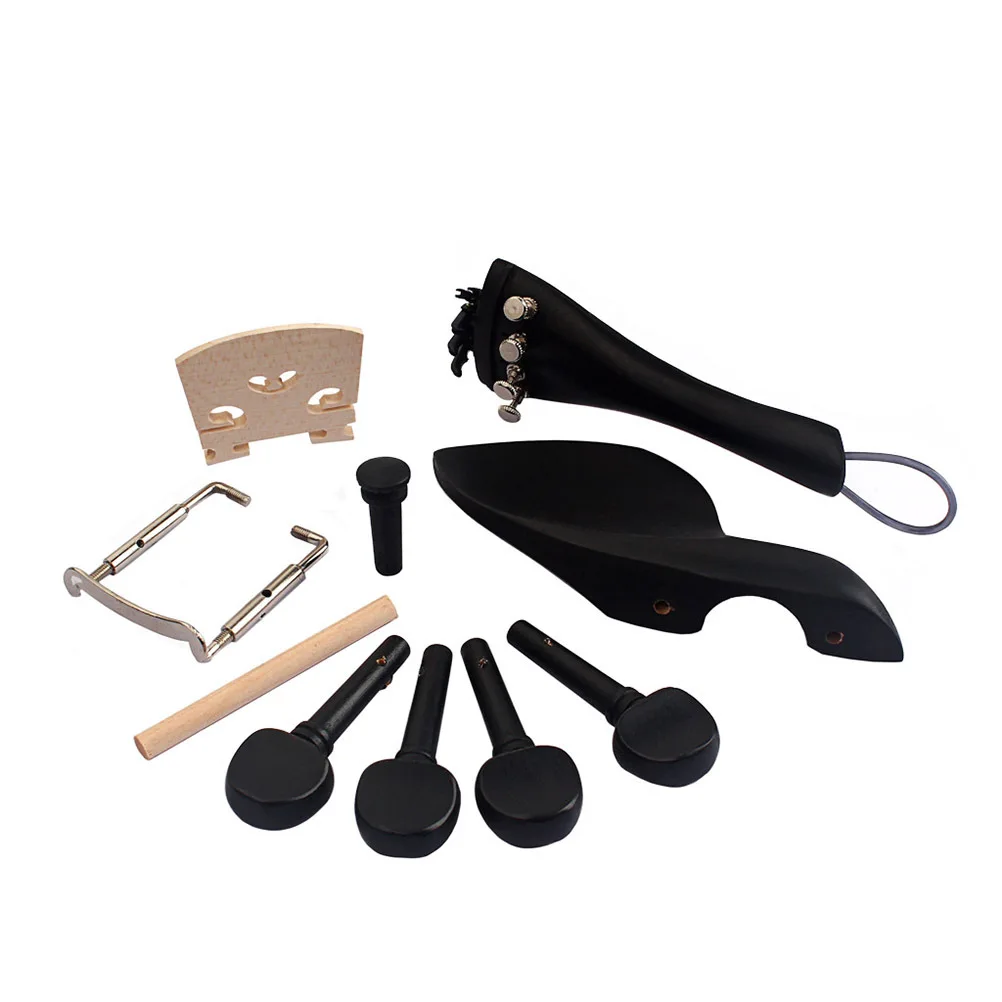 

10Pcs Full Size Violin Tool Set Natural Ebony Wood 20-Year Air-Dried Premium Accessories Black Aluminum Tailpiece for Violin