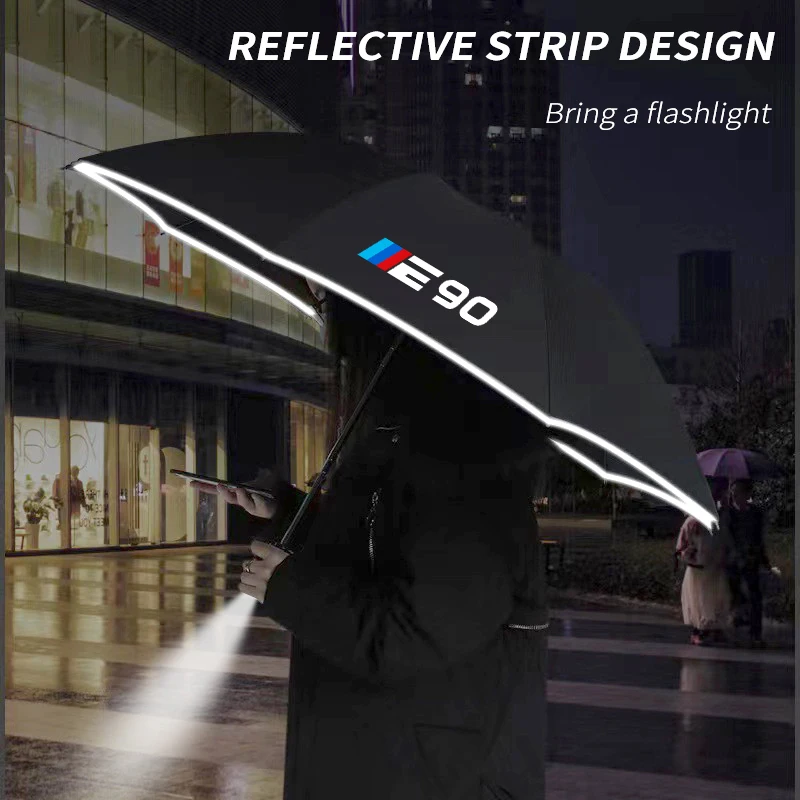 Car Automatic Folding Windproof Sunshade Umbrella Car Led Light Automatic Reflective Stripe Umbrella For BMW 3 Series M3 E90