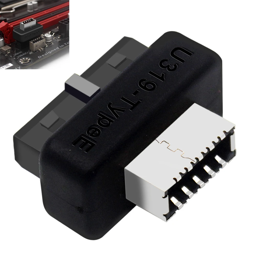 90 Degree Converter 19Pin / 20Pin To Type-E Front Chassis Type C Plug-in Port Internal Header To Type E Adapter Connector