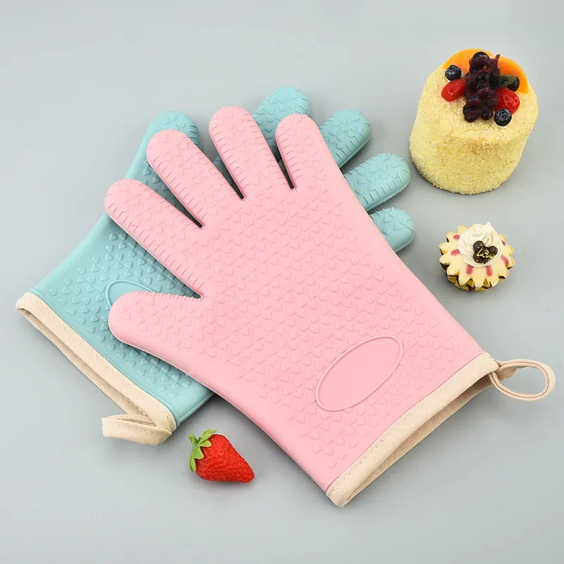 1/2pc Kitchen microwave silicone insulated oven hot gloves plus cotton high temperature waterproof household baking gloves