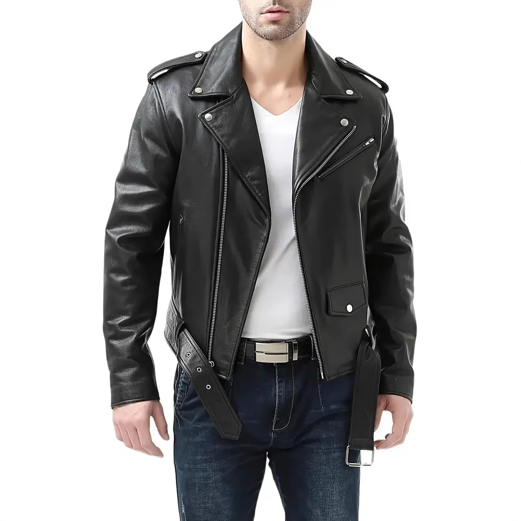 

2025 Mens Fashion Leather Jacket Slim Fit Stand Collar PU Jacket Male Anti-wind Motorcycle Lapel Diagonal Zipper Punk Jackets