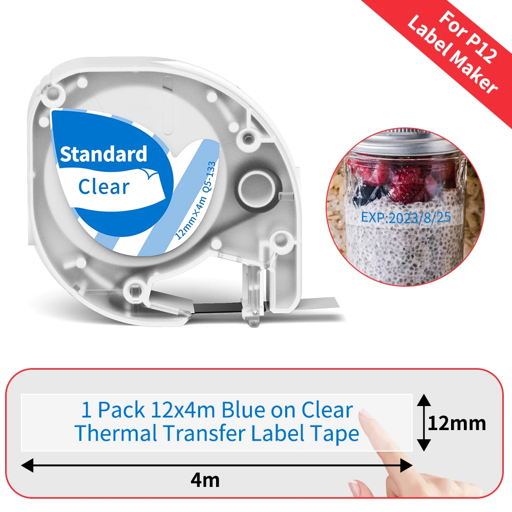 Phomemo P12 P12Pro Etikettendrucker-Klebeband, Ersatz für DYMO Etikettendrucker, Pastic-Klebeband, Ersatz für DYMO Letra Tag 100H LT-100T LT110T
