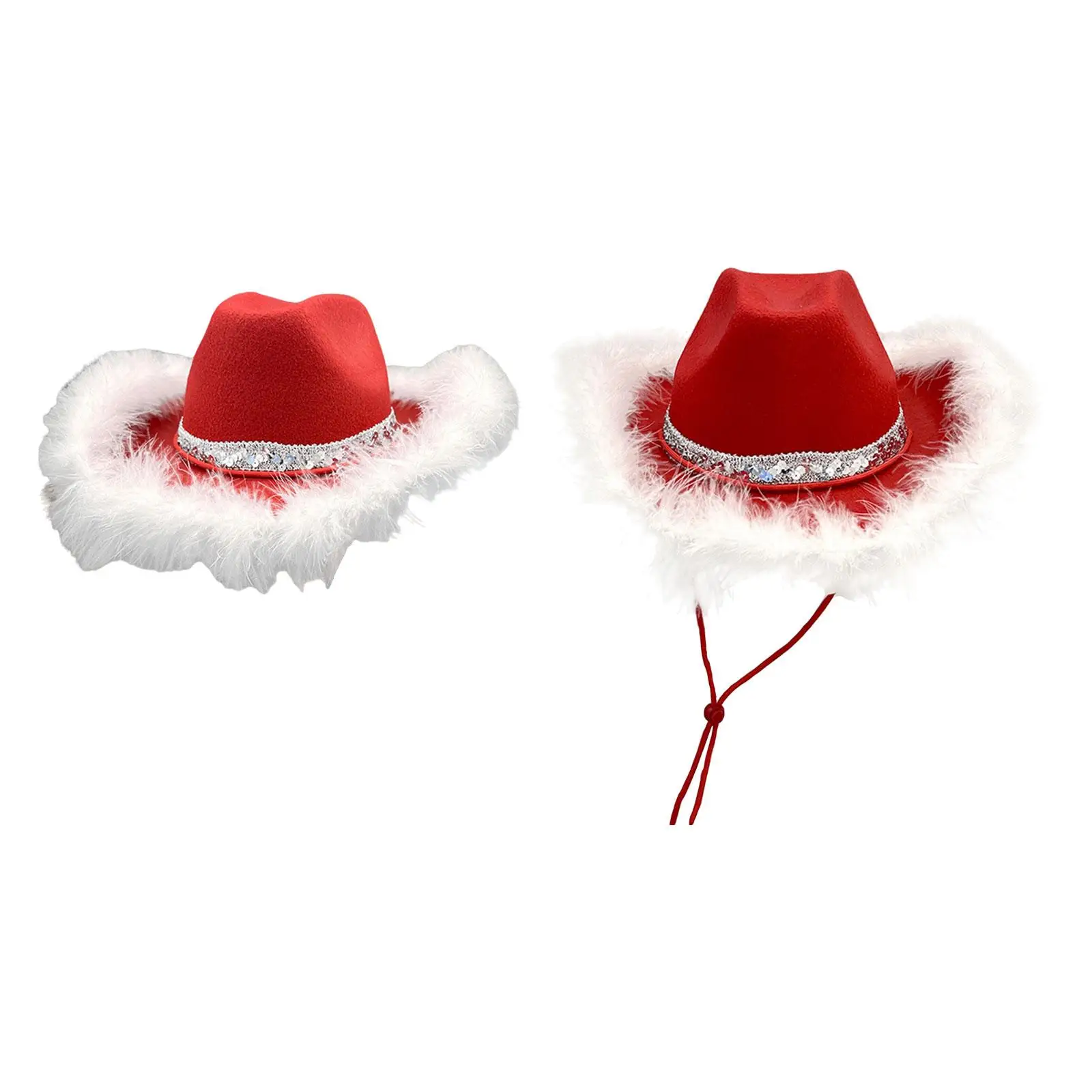 Red Cowgirl Hat Women Sequins Stylish Blinking Feathered Edge Decorative Hat for Fancy Dress Role Play Cosplay Holiday Christmas