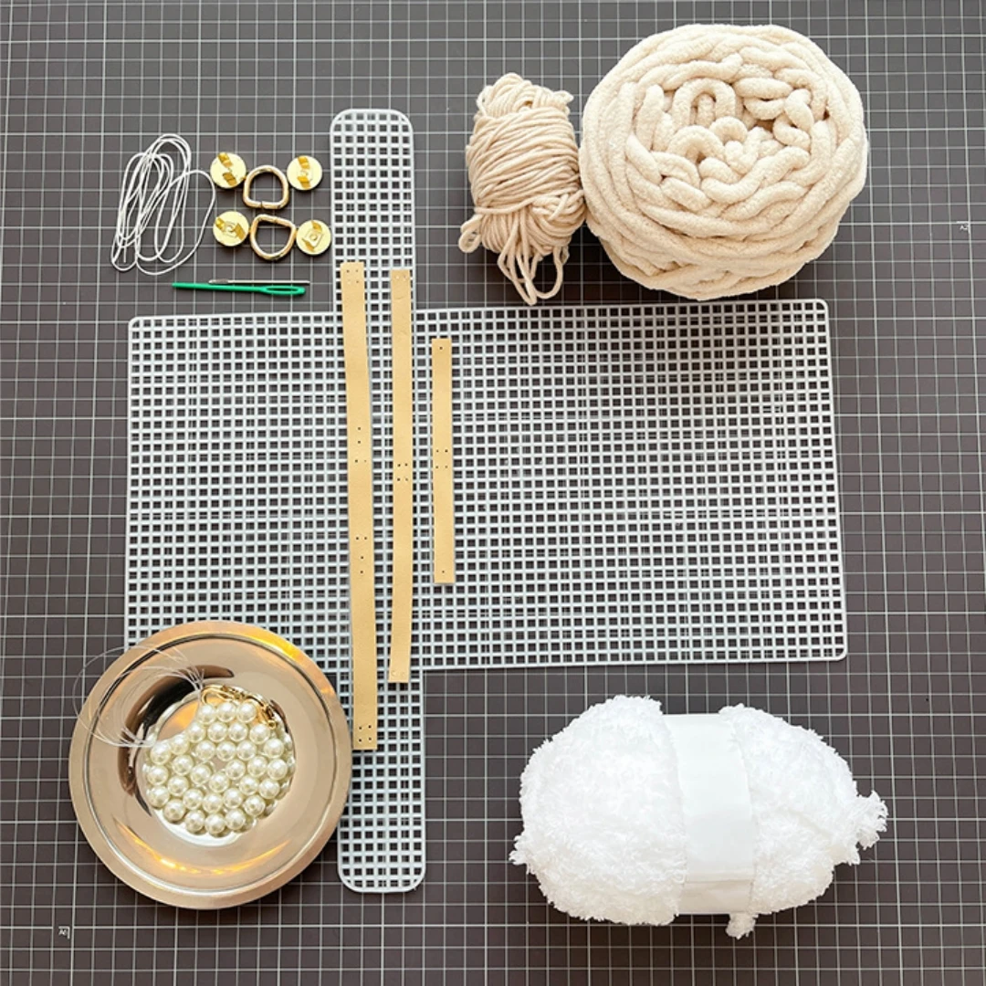 Zestaw do ręcznego szycia torebki, plastikowa włóczka, zestaw do torebki crossbody, zestaw do robienia torebki crossbody, rękodzieło do samodzielnego wykonania torebki, dla początkujących.