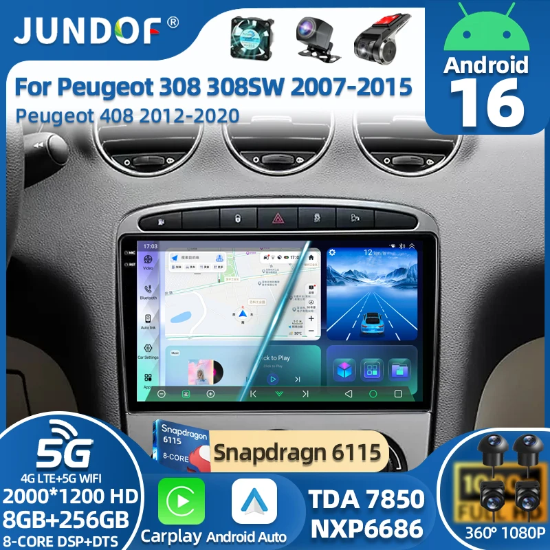 Android 16 Carplay Auto For Peugeot 308 308SW 2007-2015 408 2012-2020 Car Radio GPS Multimedia Video Player Stereo WIFI+4G DSP