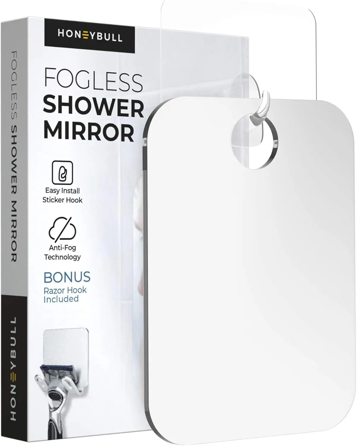 

Fogless Shower Mirror for Shaving – Anti-Fog Acrylic Mirror with Razor Holder, No-Drill Wall Mount, Flat Design for Steam Shower