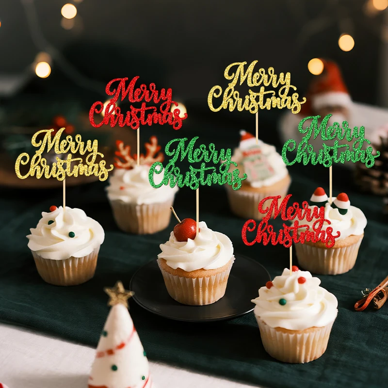 YOMDID 24 Stück Frohe Weihnachten Cupcake Topper für Weihnachten Kuchen Topper Picks Weihnachten Neujahr Kuchen Dekorationen Party Supplies – Detail 11