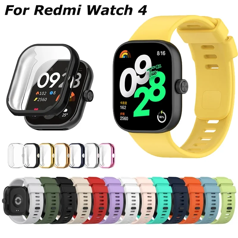 Strap For Redmi Watch 4 Strap Correa Bracelet Case Soft Full Screen Protector Plating Cover Casing Classic Silicone Smart Watch