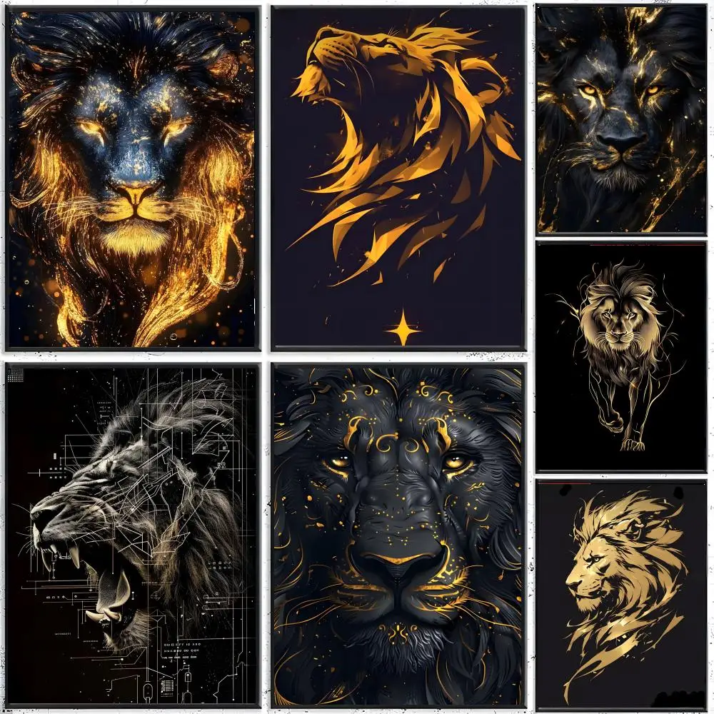 B-Black and Golden Light Lion-S Poster Klassische Poster und Wandkunstdrucke eignen sich für Wohnzimmer, Schlafzimmer, Bars