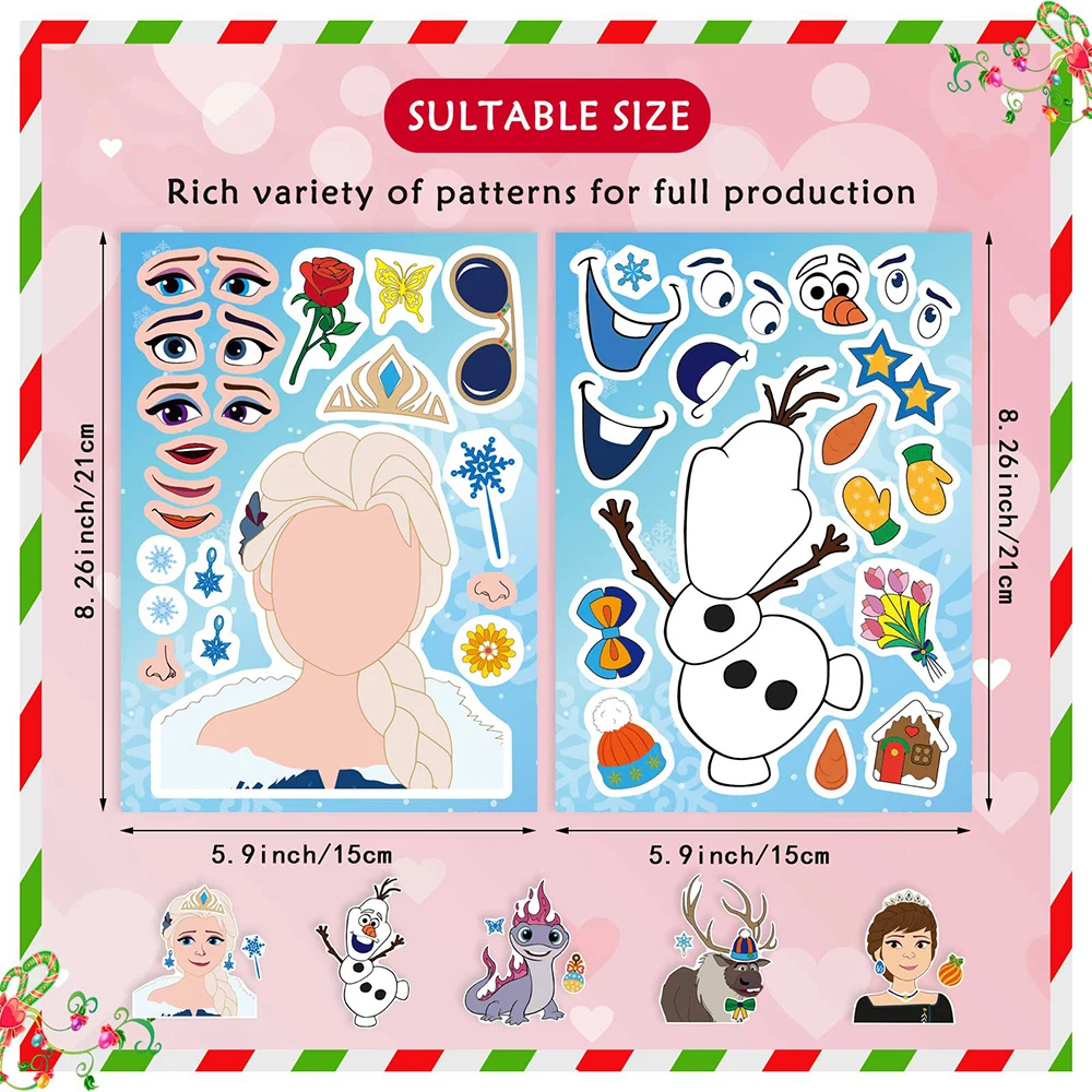 8/16Sheets Disney Frozen Puzzle Stickers Make a Face Create Your Own Elsa Olaf Anna Kids Toy Assemble Jigsaw Children Party Game