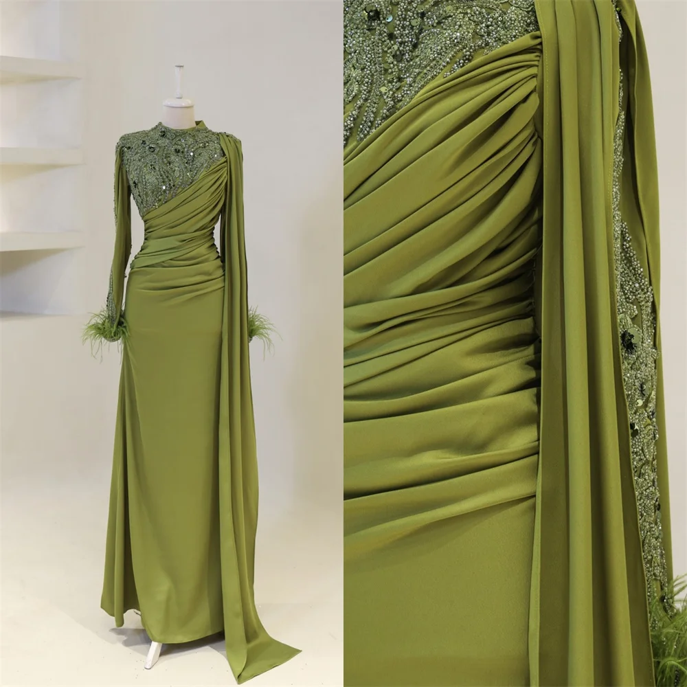 Saudi Arabia Evening Dress Formal   Prom Gown Dearin Scoop Neckline Column Floor Length Skirts Bespoke Occasion Dres