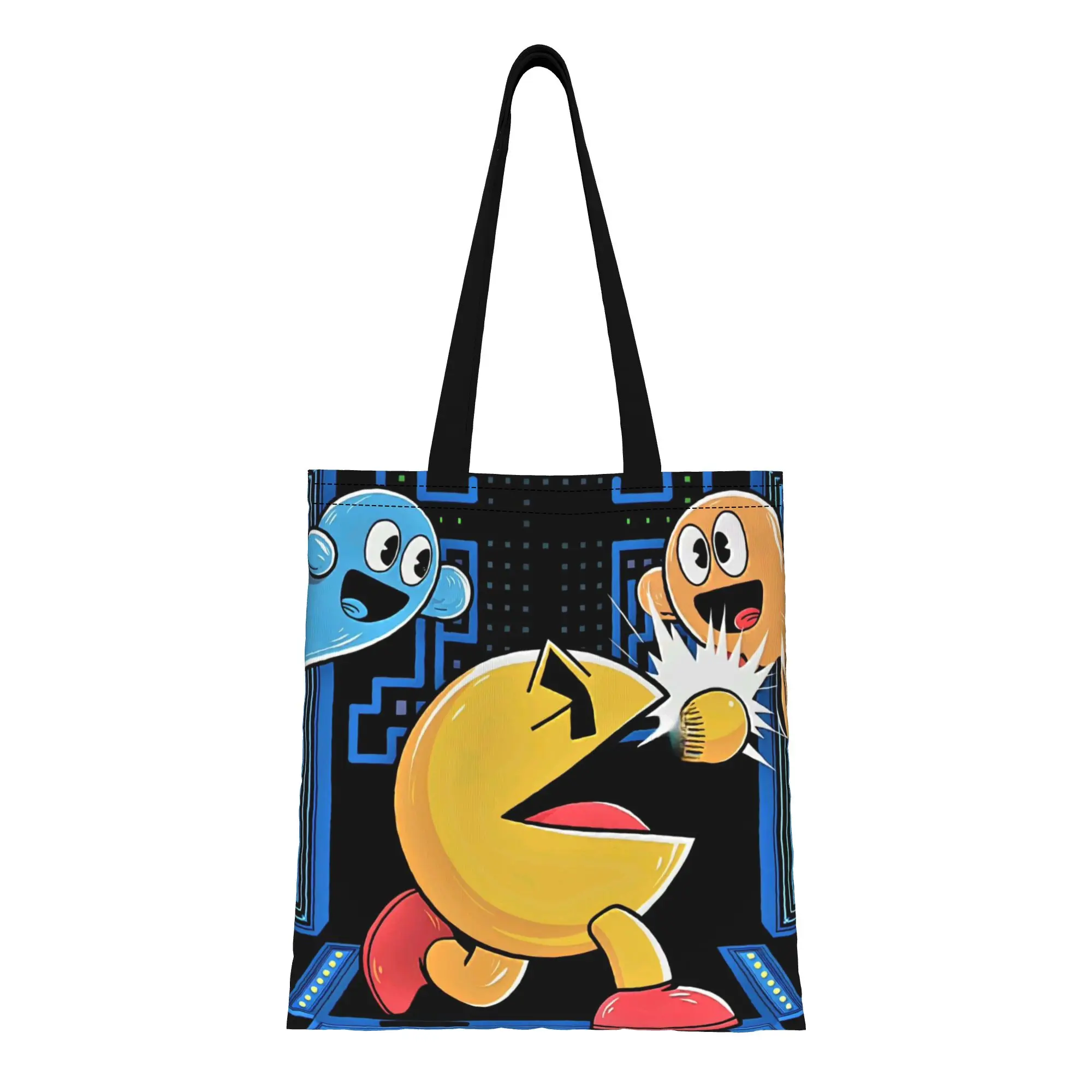Back to school season Yellow (2) Pac-Man Canvas Tote Bag Perfect for Travel Women's Top-Handle Bags