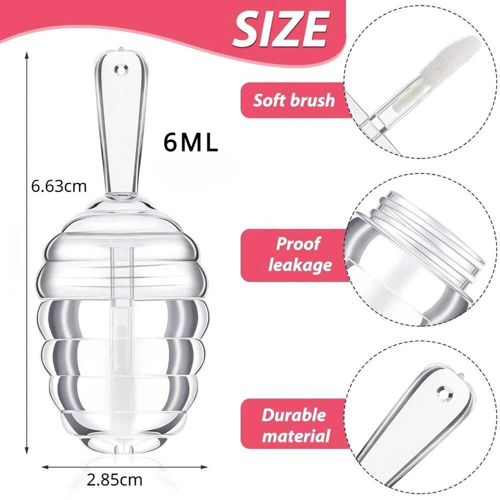 15PCS 6ML Empty Plastic Honey Pots Shaped Lip Gloss Tube Mini Clear Refillable Lip Balm Container with Funnels for DIY Cosmetics