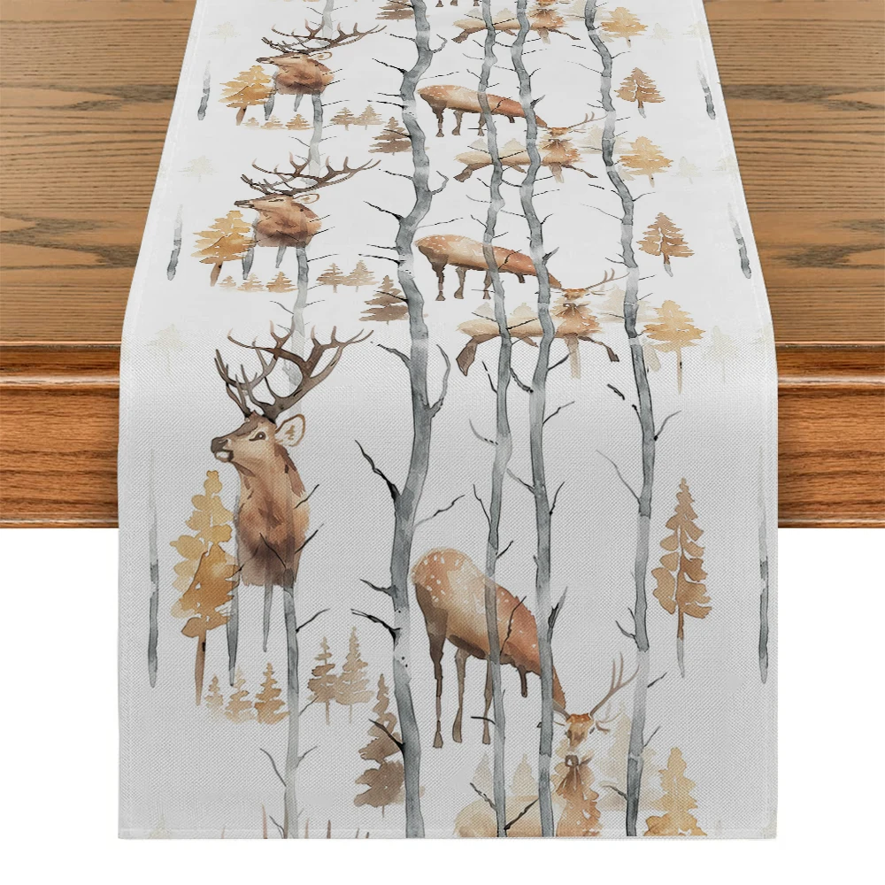 

Elk Watercolor Table Runner Dining Table Cloth Decor for Kitchen Holiday Party Table Runners Decoration for Home Kitchen