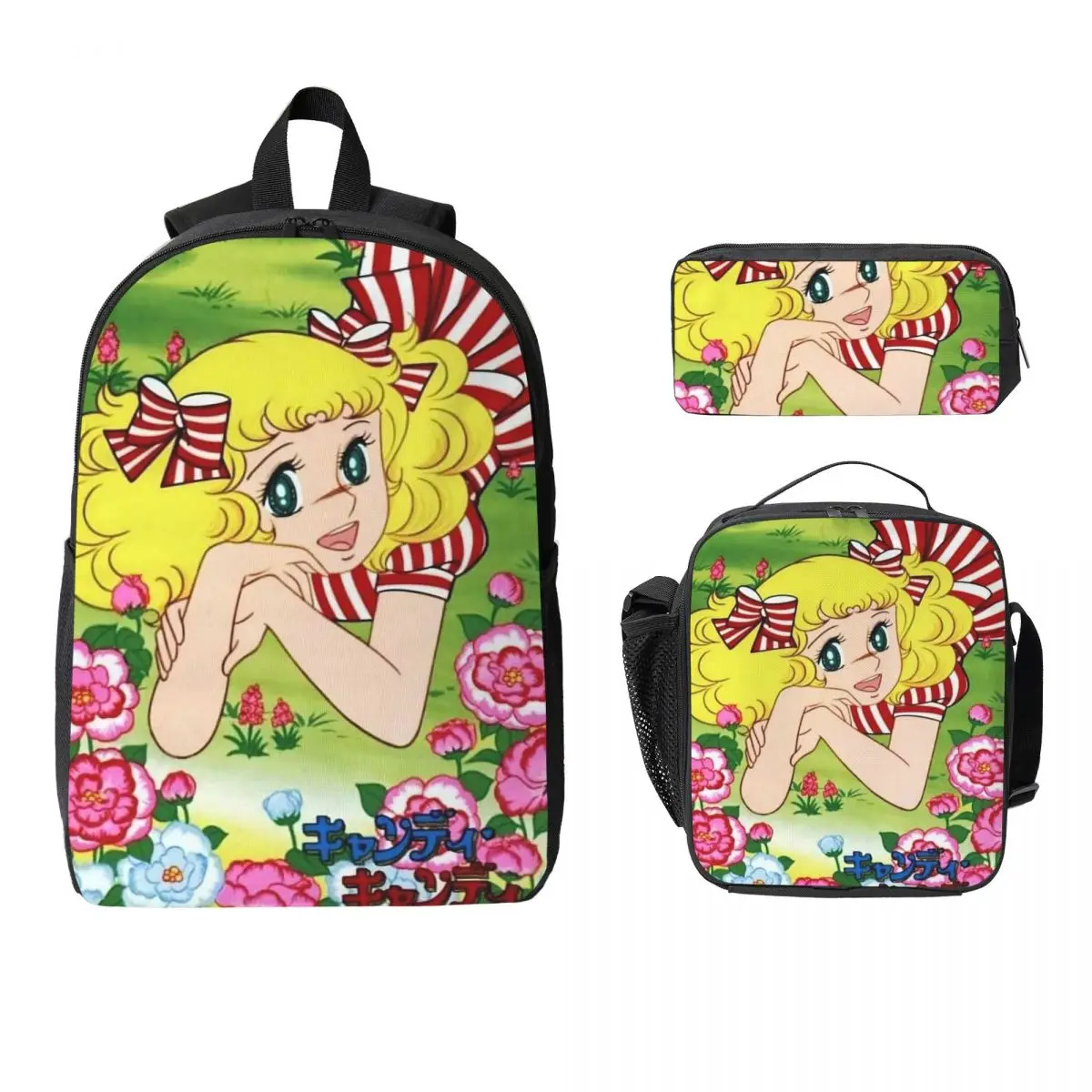 Cartoon Animation Candy Candy Backpack Student BookBag School Bag Computer Shoulder Bags 3ps Insulated Lunch Bag Pencil Case
