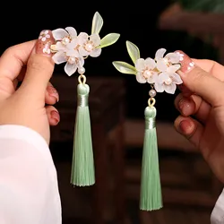 Flower Hair Clips Vintage Tassel Flower Hairpin For Girl Chinese Han Costume Hair Accessories 2024 New Classic Barrettes Jewelry