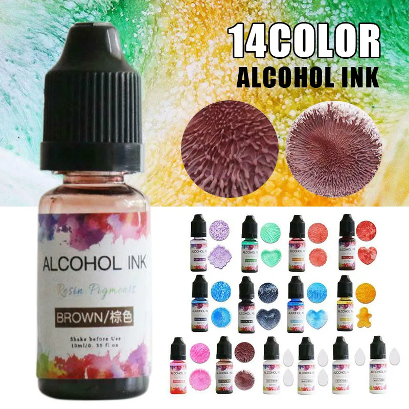 New 14 color Alcohol Ink Diffusion Resin Pigment Kit Liquid Colorant Dye Art DIY