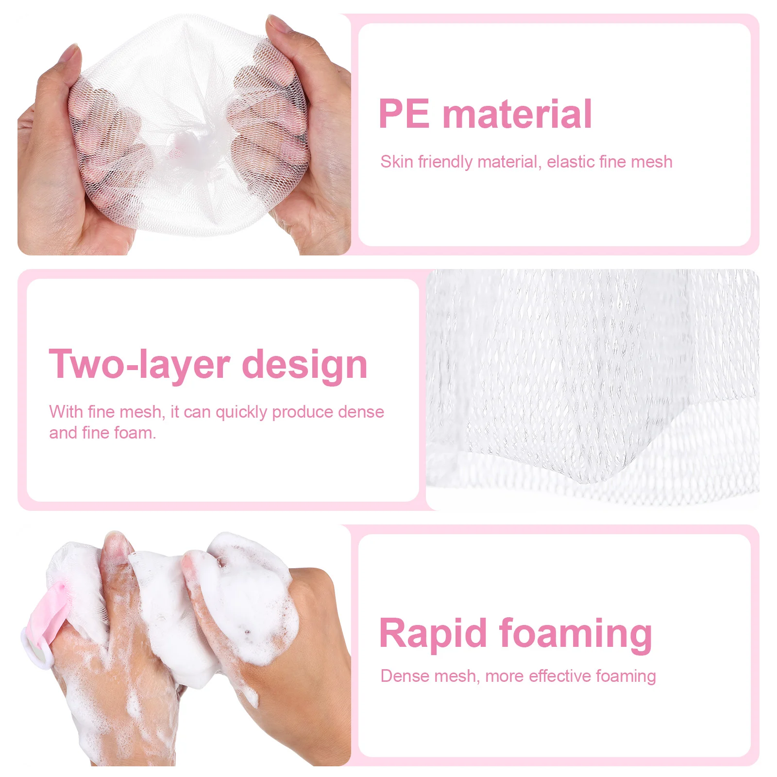 3 Pcs Pieces Face Balm Cleanser Shower Soap Bags Pouches Foaming Bag Storage Bags Japanese-style Bars Mesh Holder Pe Facial