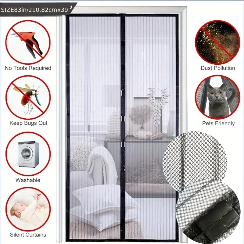 Mosquito Net Curtain Magnets Door Mesh Insect Sandfly Netting with Magnets on The Door Mesh Screen Automatic Closing Door Screen