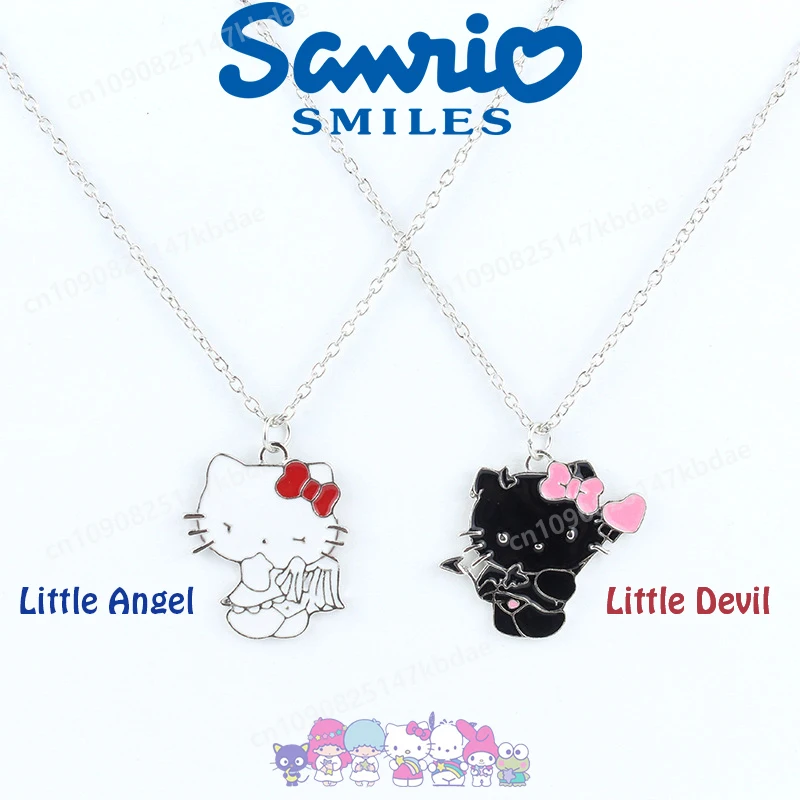 

1 Pair Sanrio Hello Kitty Necklace Anime Figure Kawaii Black & White KT Cat Bestie Couple Sweater Chain Jewelry Accessories Gift