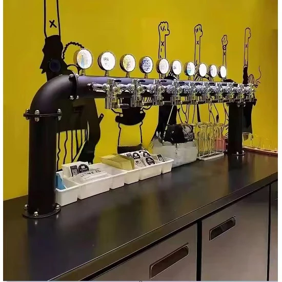 Draft beer keg pumping system distribution with U-tower faucet