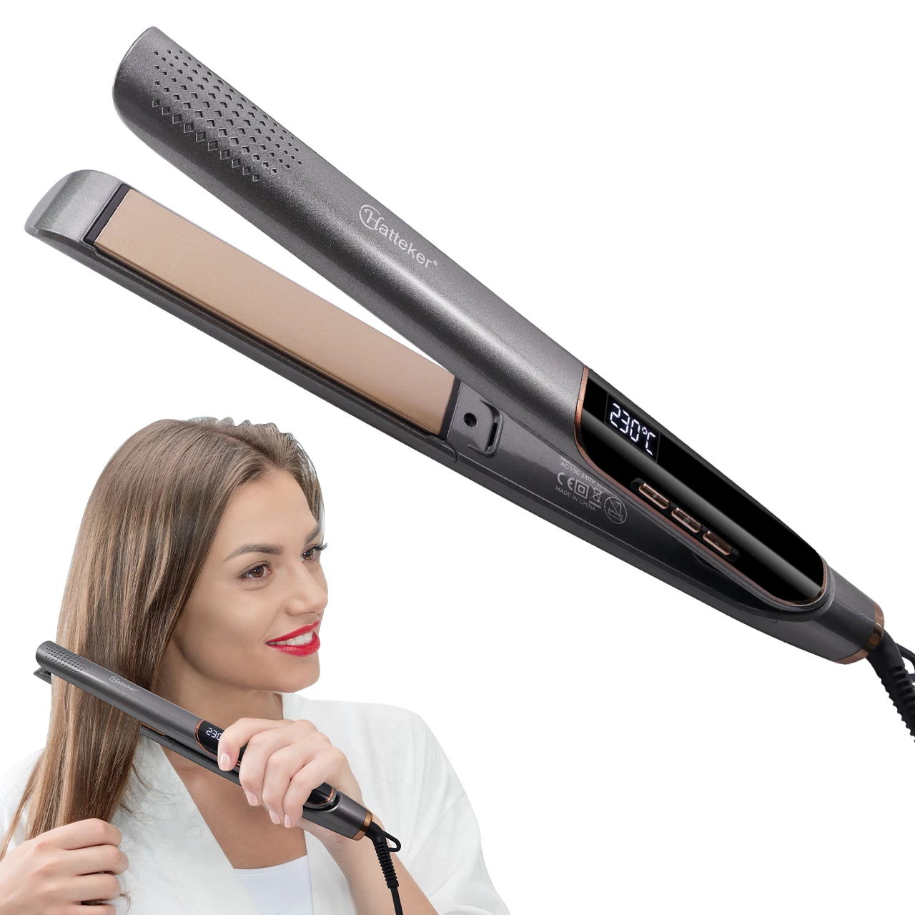

Hatteker Professional Hair Straightener for Women LCD Display Flat Iron Negative Ion Infrared Hair Care Styling Tool