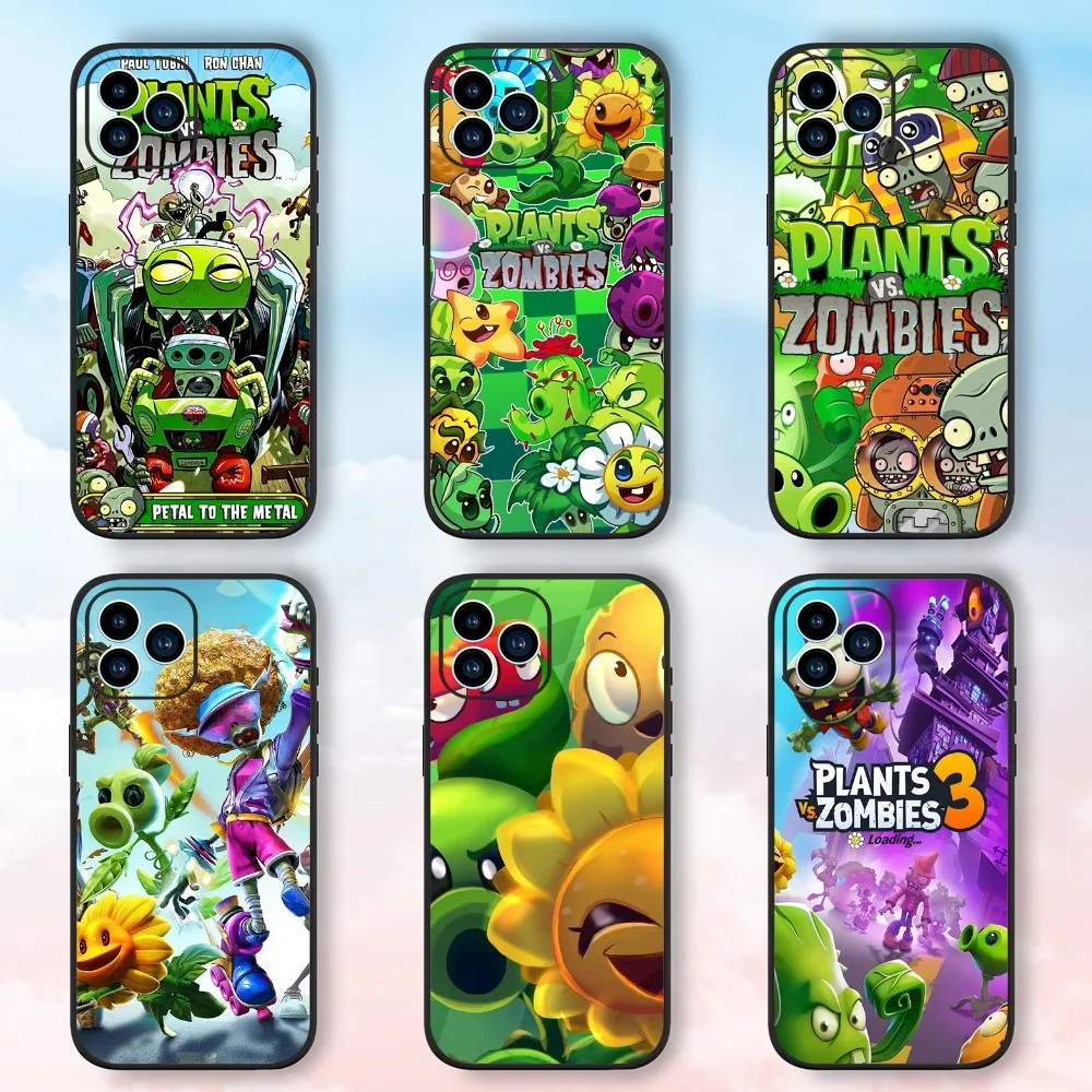 Game P-Plants vs. Zombies Phone Case For Samsung Galaxy S24 S23 S22 S21 S20 FE S10 S9 S10E Plus Ultra Lite 5G Black Phone Case