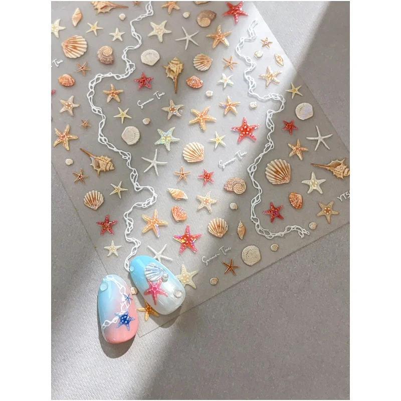 قذيفة ضوء نجم البحر قذيفة مسمار ملصقات لطيف نجم البحر ملصقات الزخرفية للأظافر DIY بها بنفسك ثلاثية الأبعاد ذاتية اللصق الصيف مانيكير الشارات #5