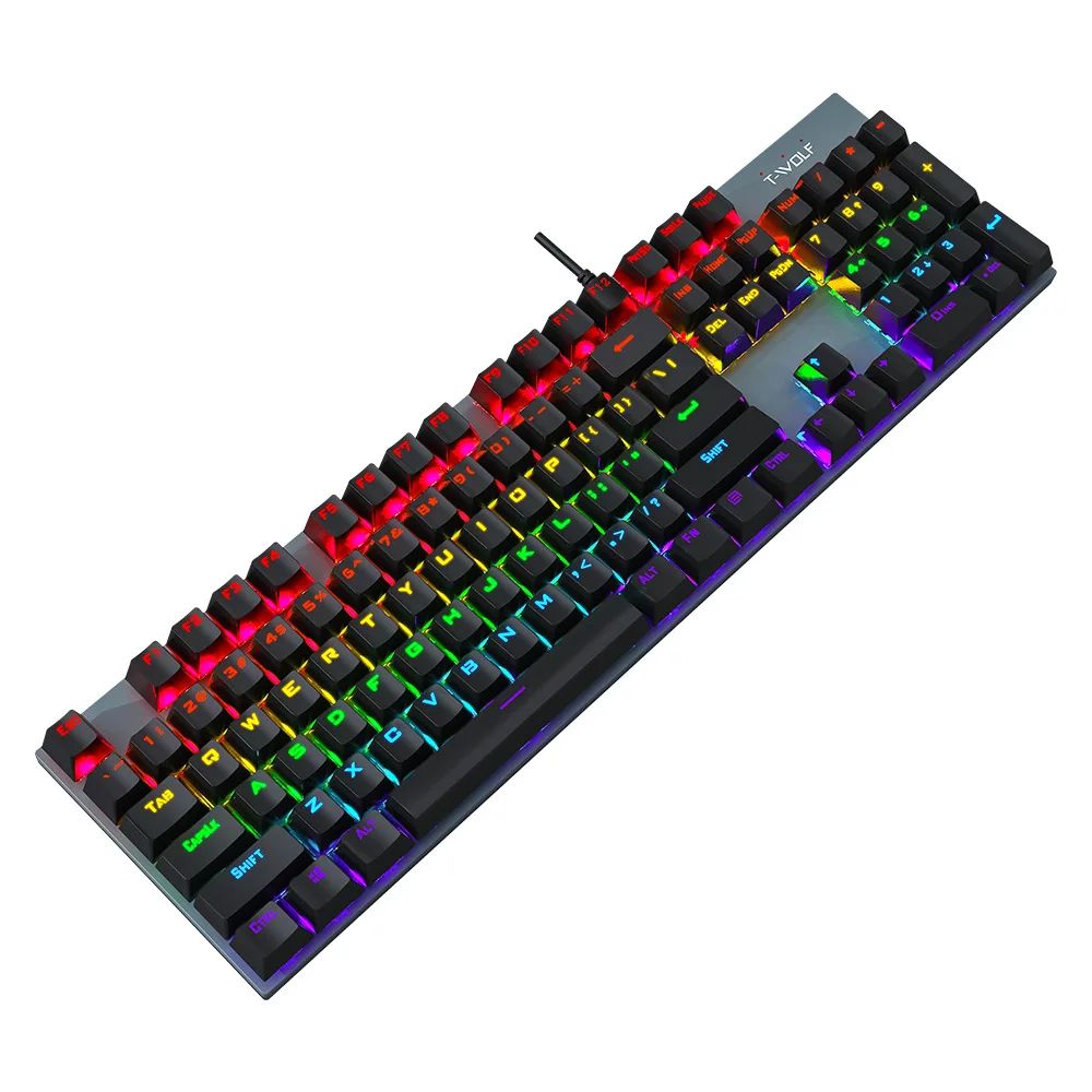 USB Wired T17 Mechanical Keyboard RGB Rainbow Light Game Computer 104-key Ergonomic Multimedia Keyboard