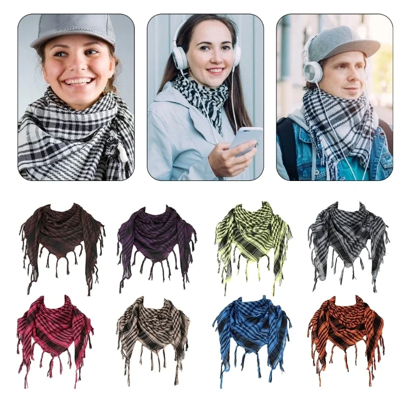 

Stylish Shemagh Scarf Fringed Checker Arab Shawl for Men Women Muslims Dustproof Headwrap Desert Neckscarf