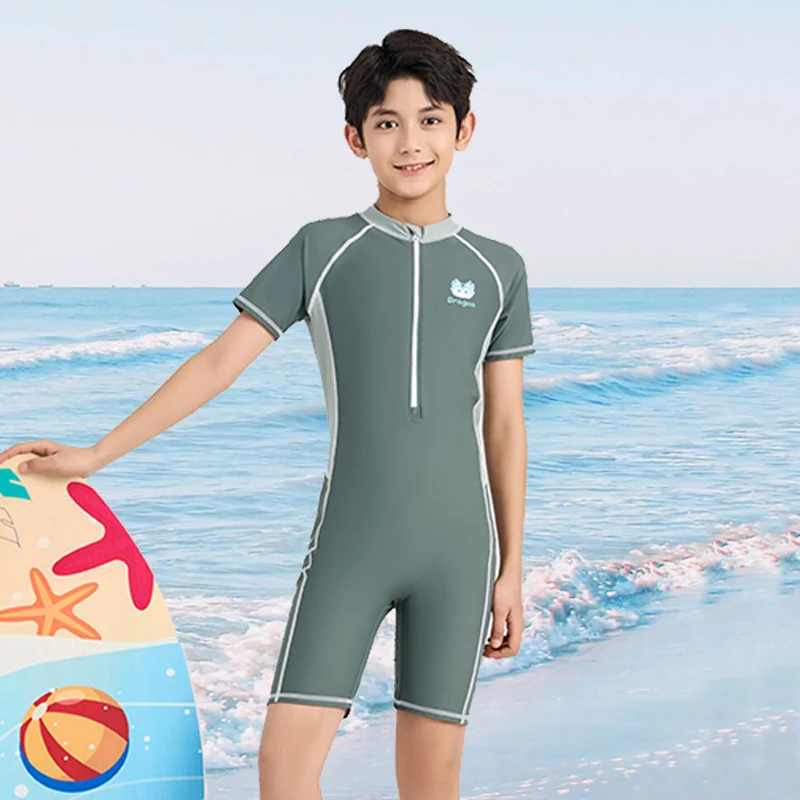 Front Zipper Swimming Suits For Boys And girls One Piece Swimsuit Children Kids Swimwear Teenage Beachwear Fast Dry Big Size
