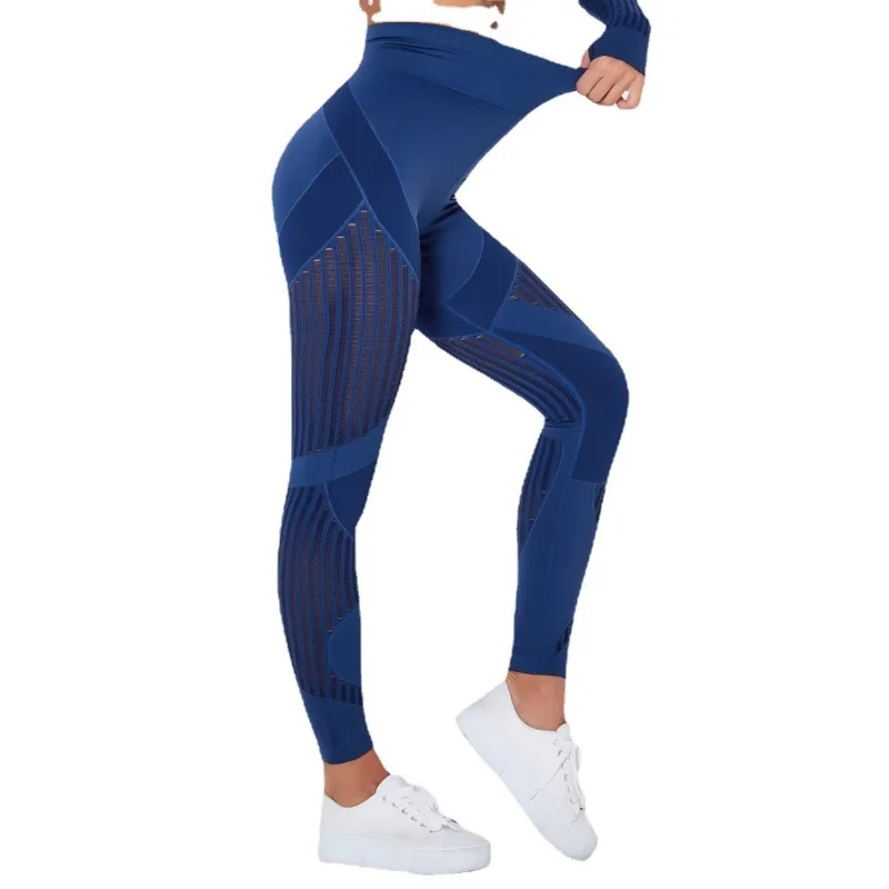 New Seamless Knitted Pants Quick Drying Hollow Yoga Fitness Pants High Waist Hip Lifting Tight Leggins Push Up Dropshipping