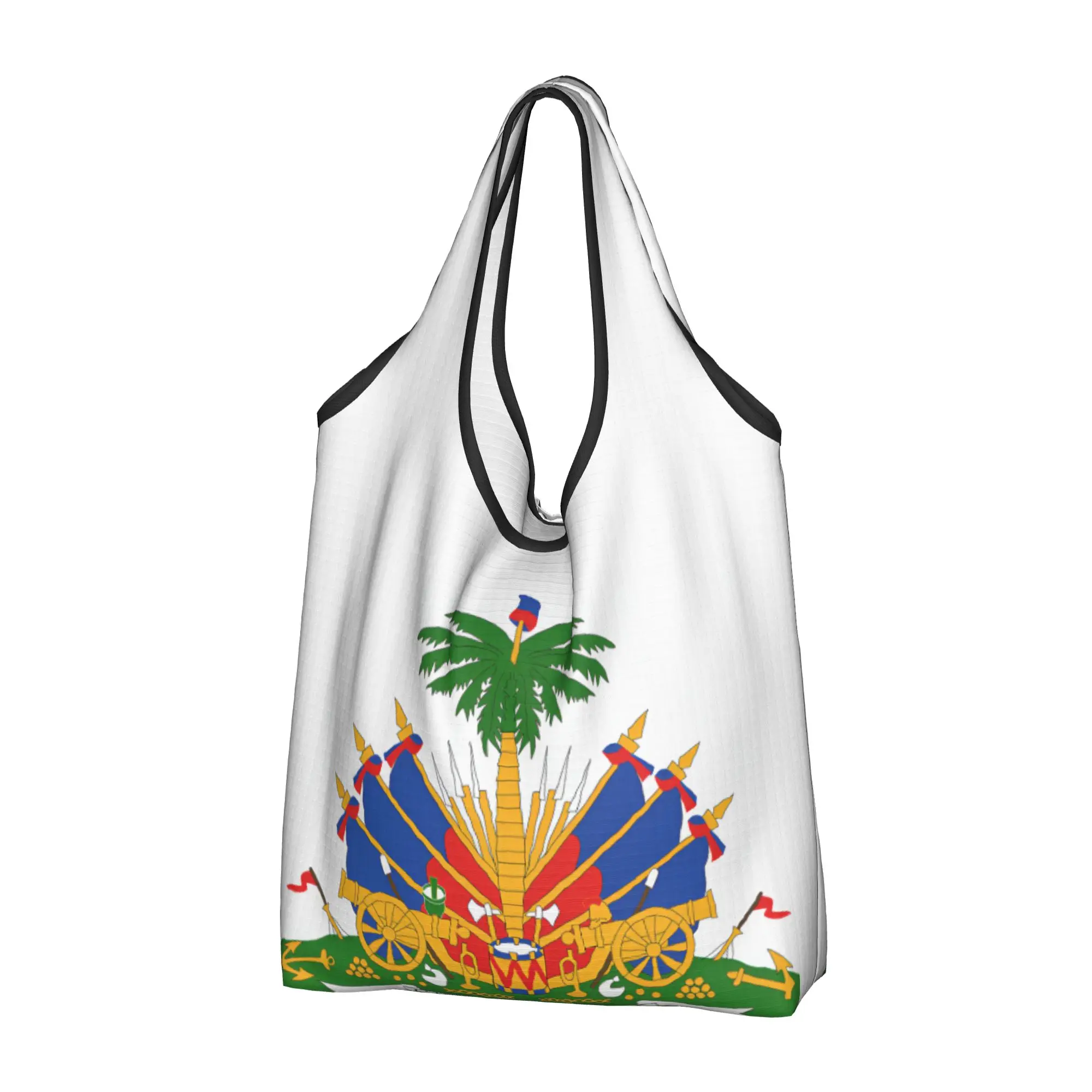 Colorful Emblem of Haiti Nation Grocery Shopping Bag Cute Shopper Tote Shoulder Bag Big Capacity Portable  Handbag