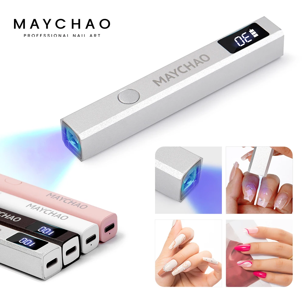 MAYCHAO 1PC penna in metallo Mini lampada a luce UV con Display portatile fototerapia lampada a LED UV Mini strumento per Nail Art con luce portatile