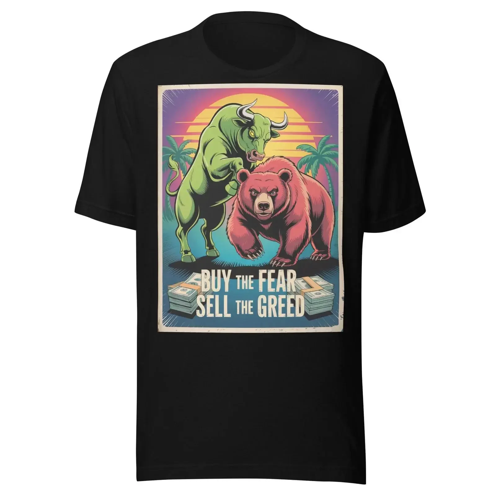 T-shirt vintage délavé avec motif graphique Buy The Fear Sell Greed Day Trader Forex Wall Street XRP BTC Crypto, respirant et élégant