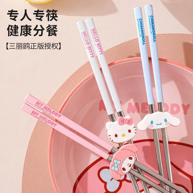 

Sanrio Hello Kitty Cinnamoroll Anime Kawaii Ins Stainless Steel Chopsticks Cute My Melody Household Tableware Gifts for Girls