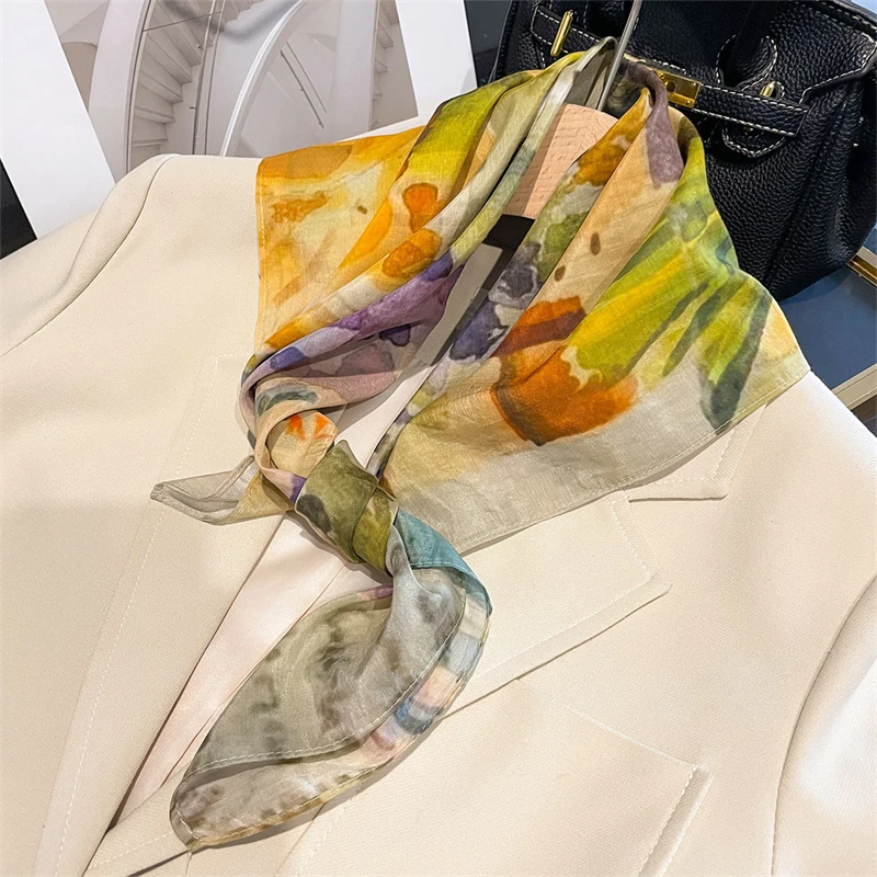 

Women Silk Scarf 2025 Small Cotton Neck Scarves For Ladies New Luxury Brand Handkerchief Square Bag Scarfs Female Head Bandana