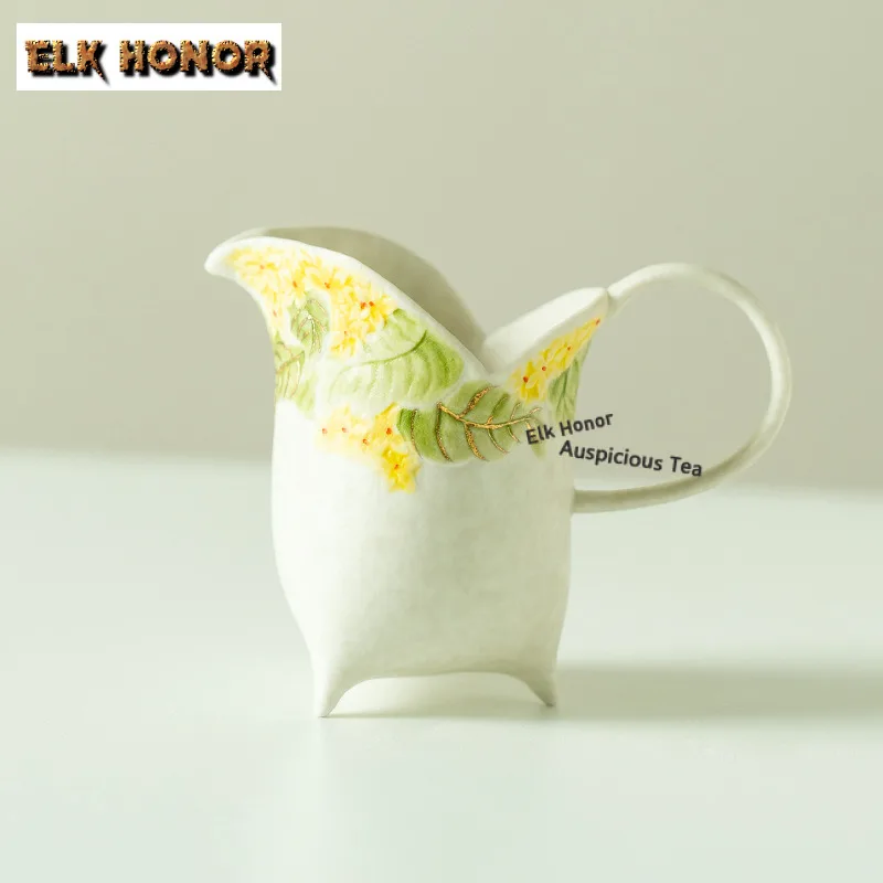

70ml Hand-drawn Golden Osmanthus Tea Pitcher Divide Tea Cha Hai Dispenser Household Justice Cup Puer Fair Mug For Tea Supplies