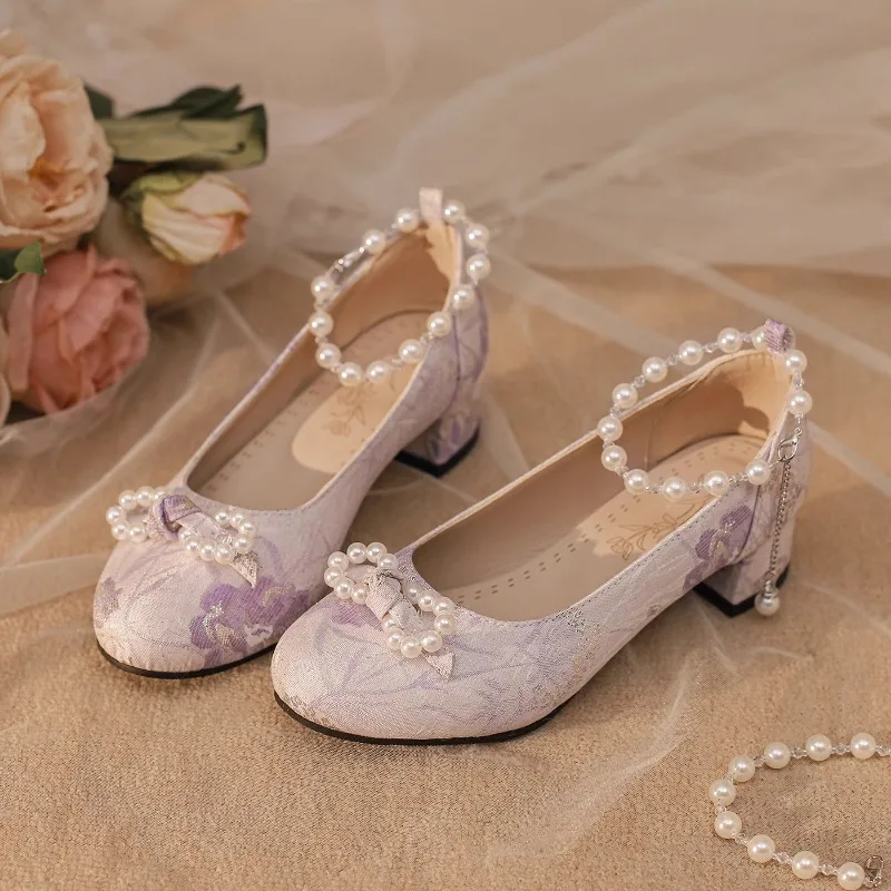 Qipao – chaussures classiques à talons hauts Lolita pour femmes, jupe Mian assortie, Style féerique ancien Hanfu LO, grande taille unique